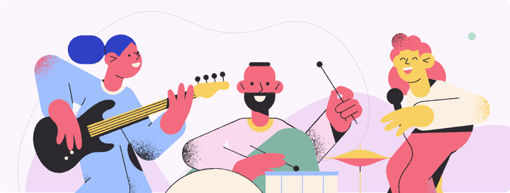 illustration of 3 people playing musical instruments