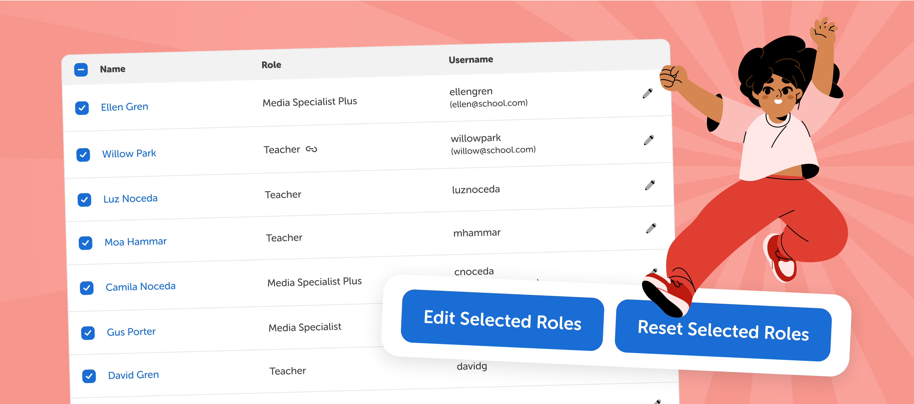 Editable Roles and Classroom Names View