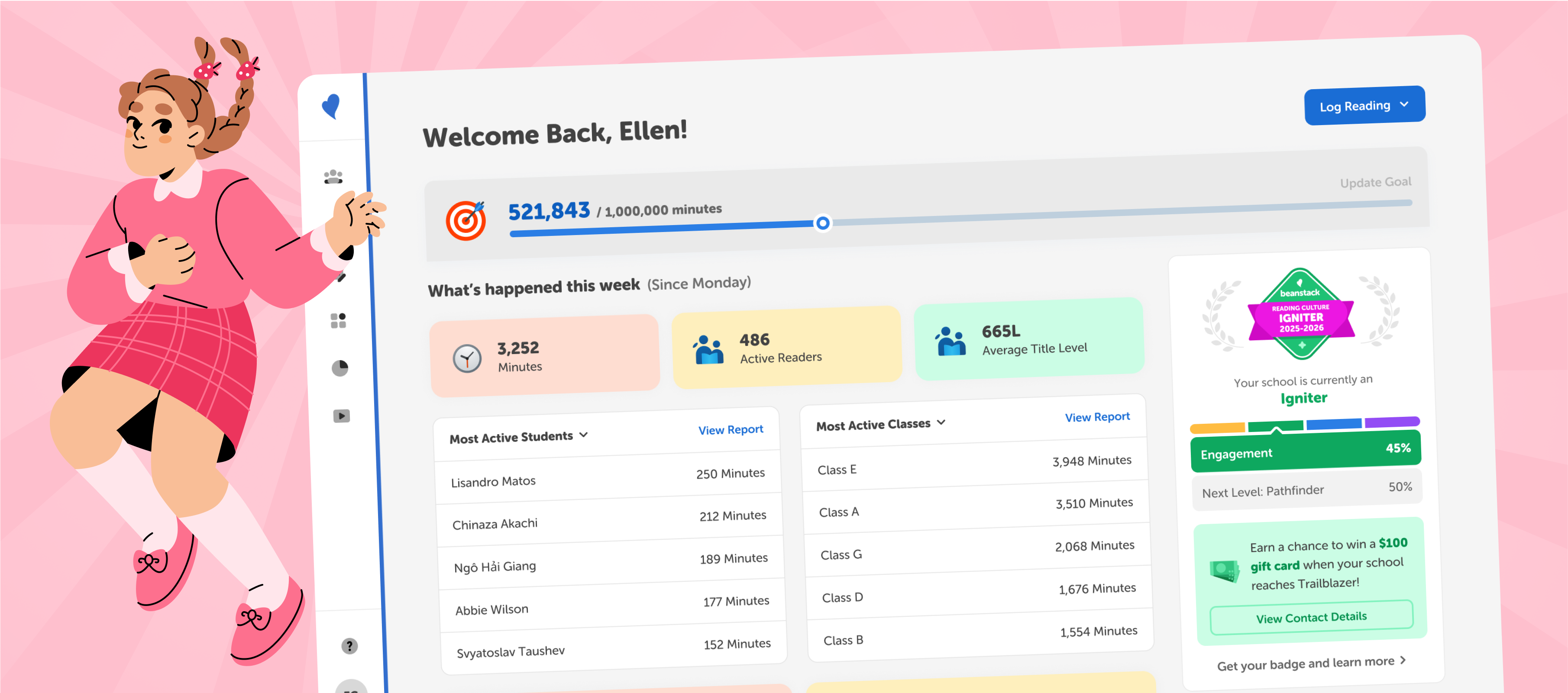 Beanstack Admin Dashboard with Reading Culture Igniter badge displayed