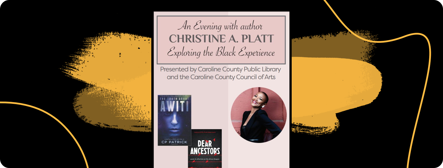 An image of an event invite to a book talk with Christine A Platt