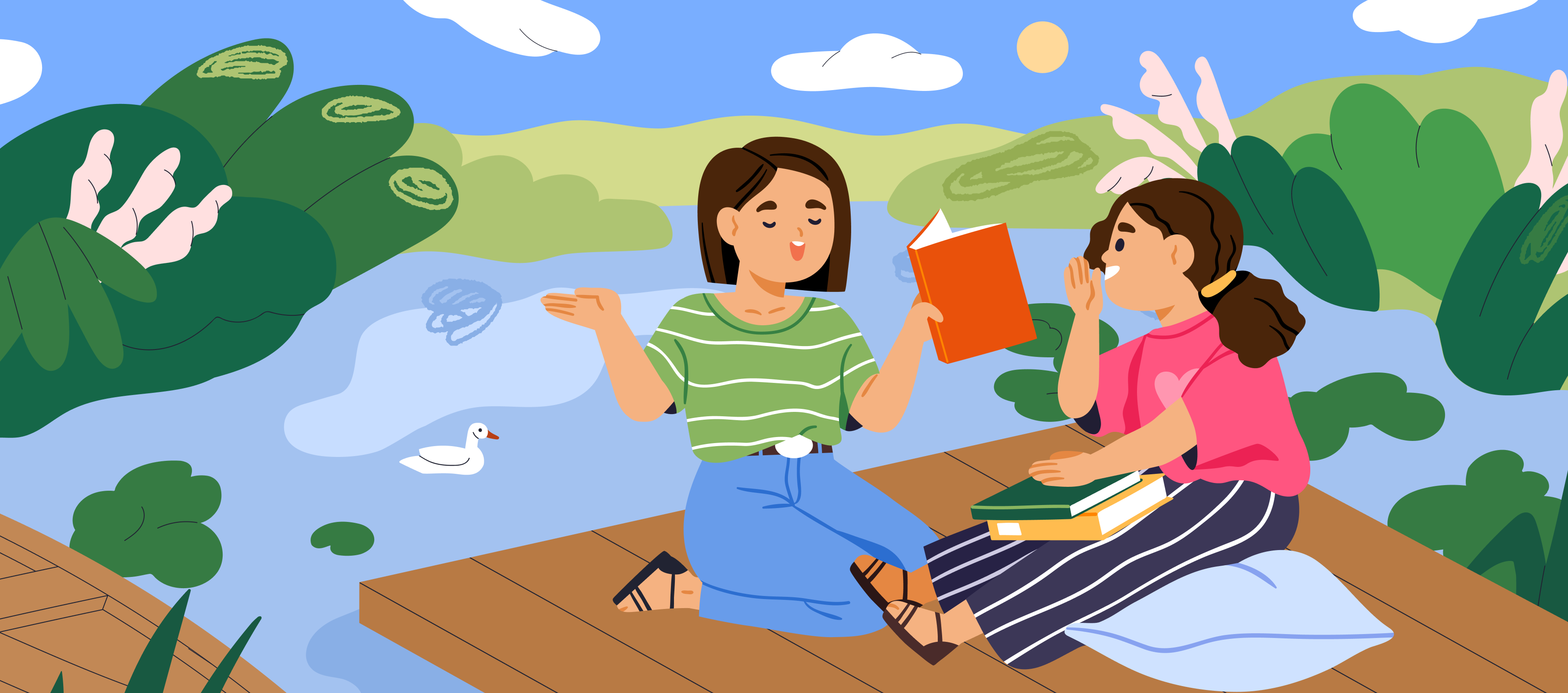 Kids reading in the summer