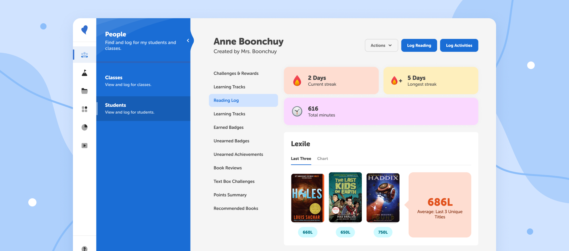 lexile insights for teachers product dashboard