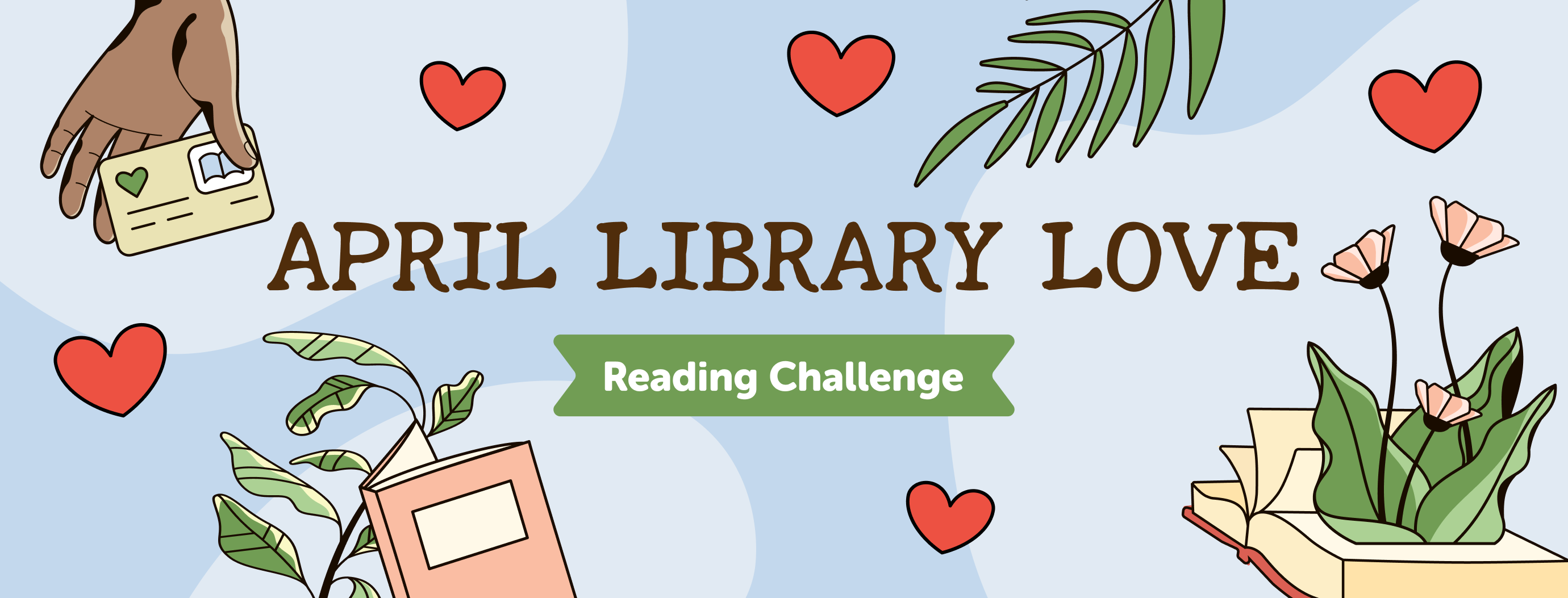 April Library Love 2025 Blue Banner