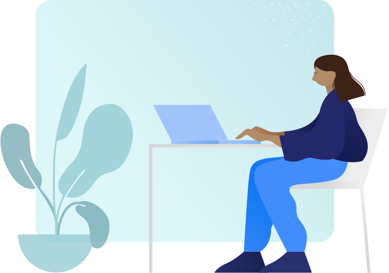 Illustration of a woman working on her laptop.