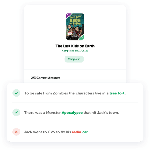 Reading verification answers to questions the book The Last Kids on Earth
