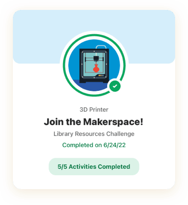 Reading challenge digital badge for visiting the 3D printer at a library