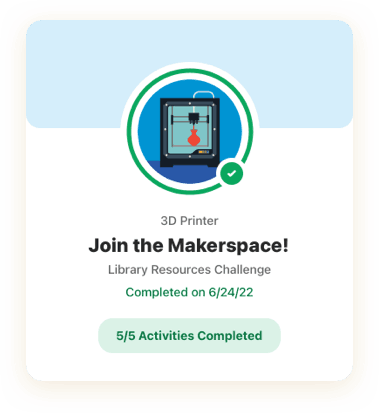 Reading challenge digital badge for visiting the 3D printer at a library