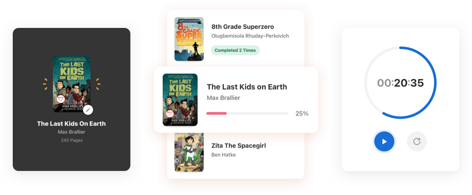 Timer tracking minutes read of book The Last Kids On Earth