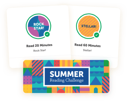 Digital reading badges earned for summer reading and summer reading challenge artwork