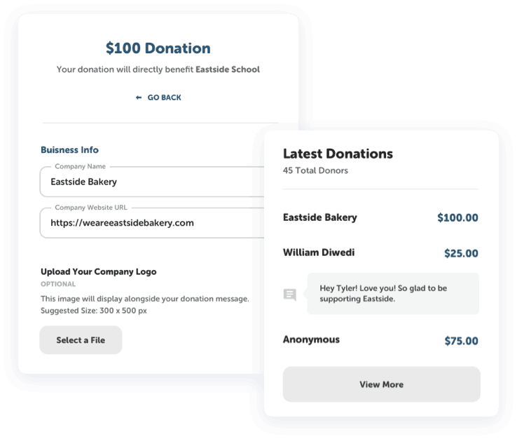 Reading fundraiser donation portal highlighting latest donations received