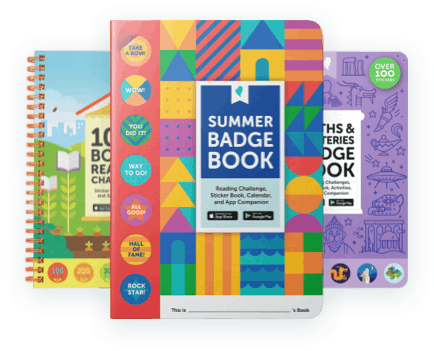 Summer reading badge book that is a reading journal and sticker book