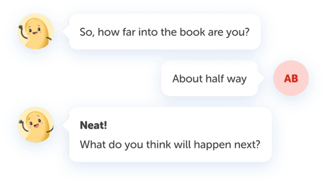 Benny asking a student how far into the book they are and what will happen next