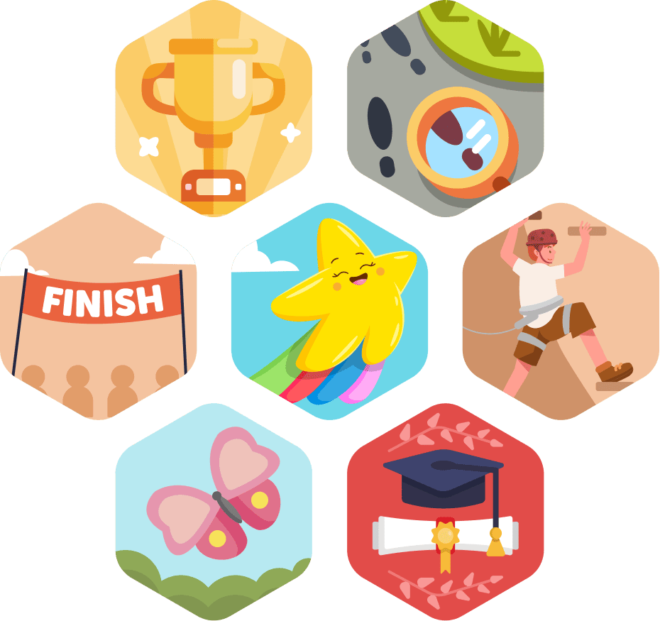 Badges representing different reading motivation types
