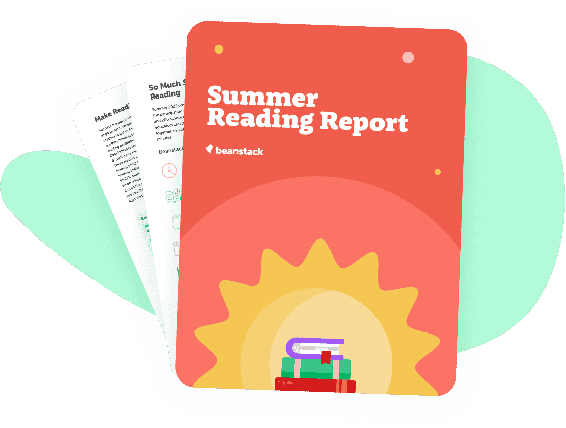 Beanstack Summer Reading Report cover with its inner pages fanned behind it