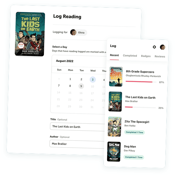 Flexible reading log interface for tracking books, pages, and reading minutes