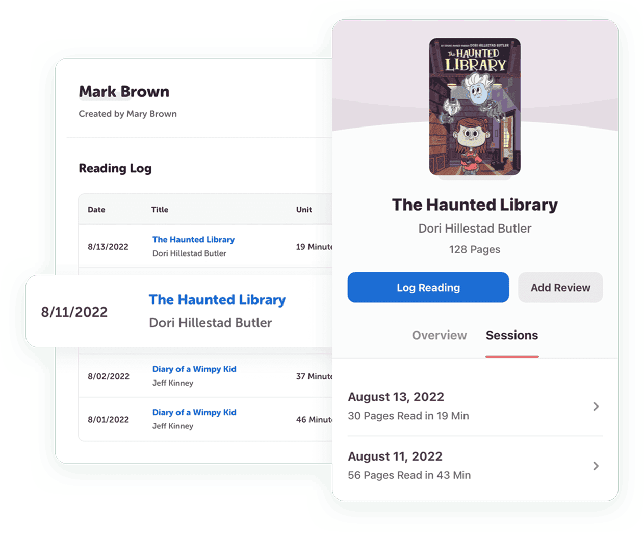 Beanstack reading dashboard displaying digital reading logs and reading progress