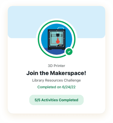 Reading challenge digital badge for visiting the 3D printer at a library