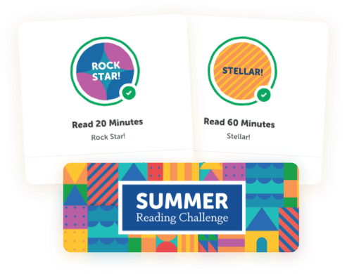 Digital reading badges earned for summer reading and summer reading challenge artwork