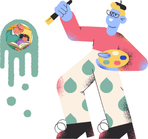 Illustration of a reader painting with a book