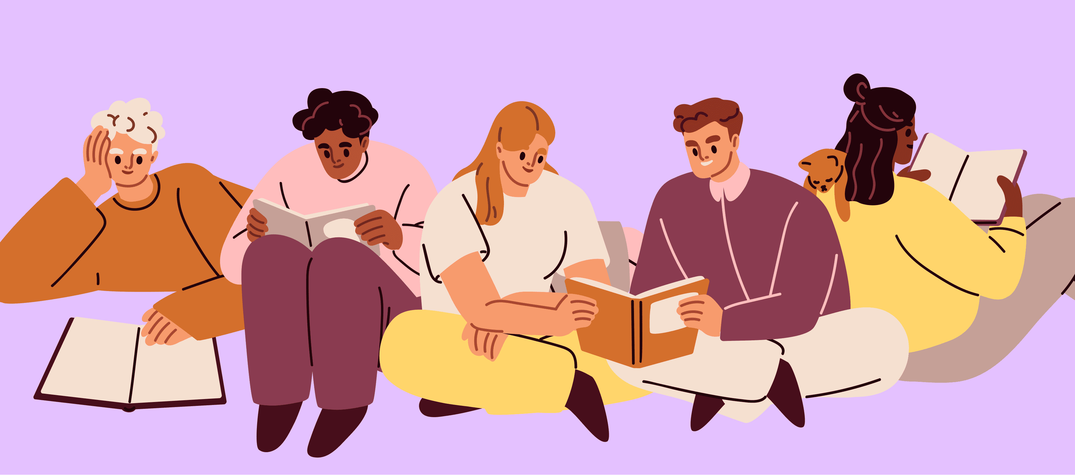 A diverse group of people reading together